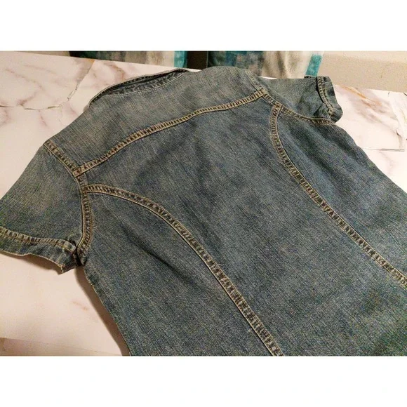 vintage Old Navy denim Dress Y2K fashion era short-sleeve denim shirt dress Sz 6 - Picture 12 of 15